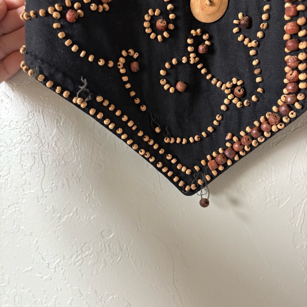 Vintage Fiber Optics Beaded Wooden Button Vest | 90s Boho Festival | L - Picture 7 of 12